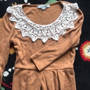 Burnt mustard colored dress with lace